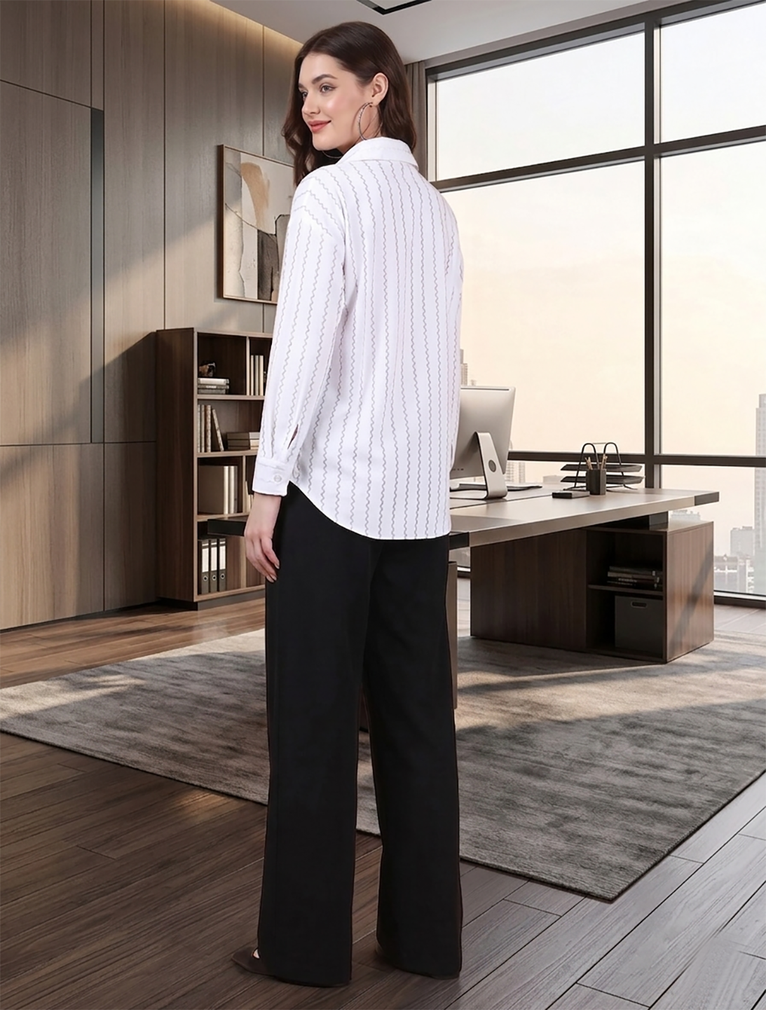 Women's Striped Shirt with Wide Trousers