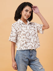 KOTTY Women Printed Casual Brown, White Shirt