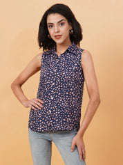 KOTTY Women Printed Casual Dark Blue, Pink Shirt