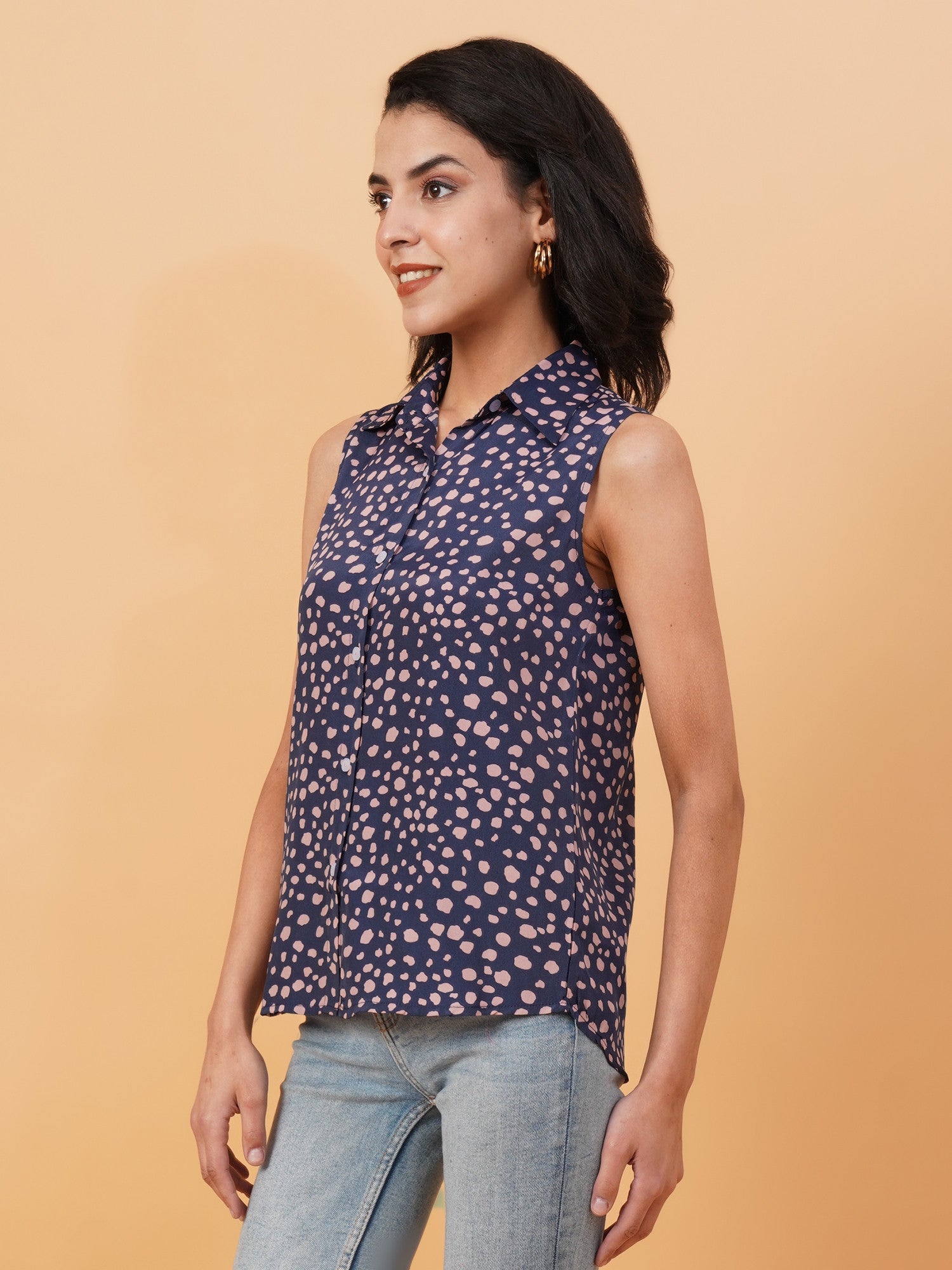 KOTTY Women Printed Casual Dark Blue, Pink Shirt