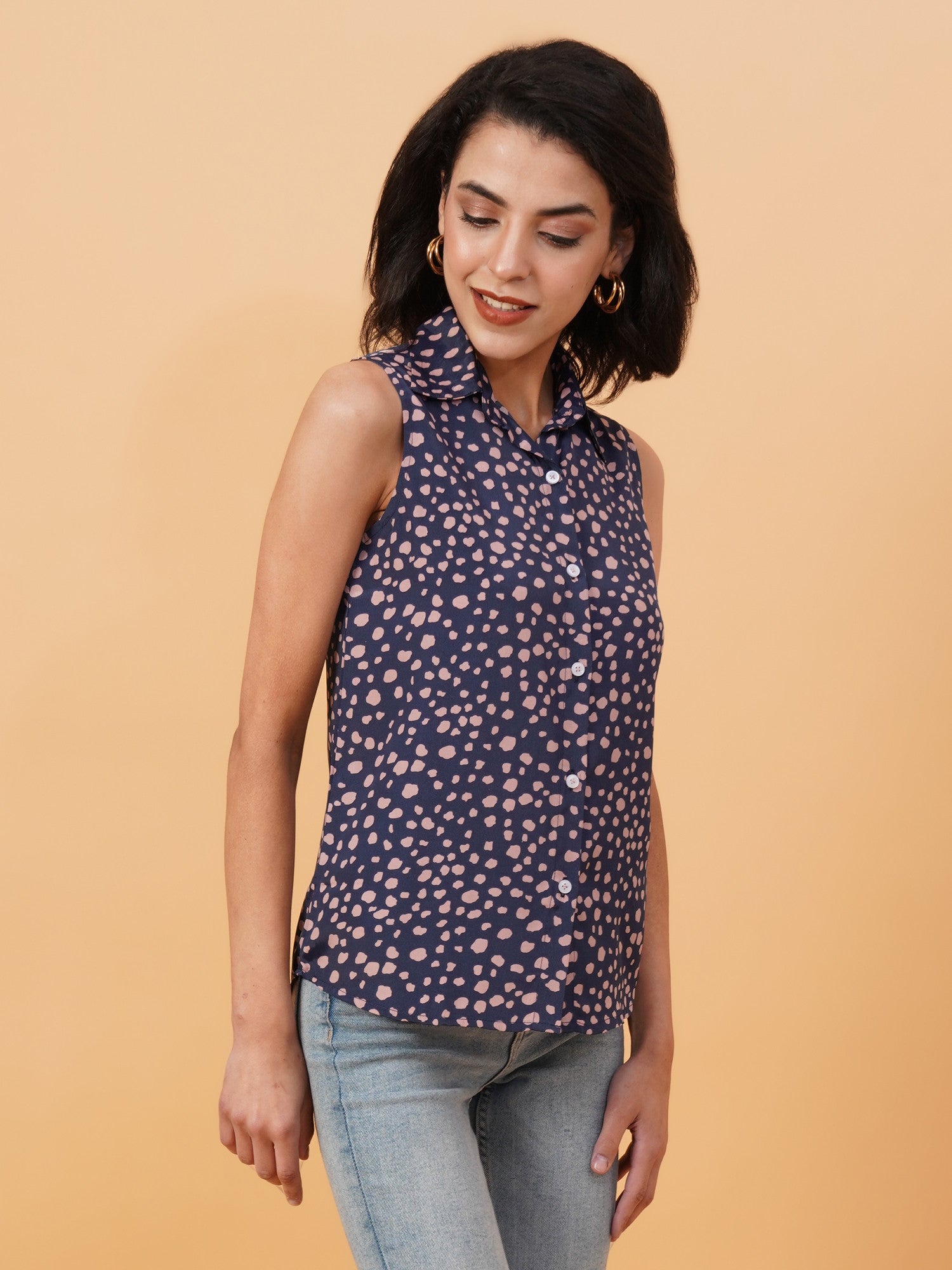 KOTTY Women Printed Casual Dark Blue, Pink Shirt