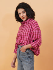 KOTTY Women Checkered Casual Pink Shirt