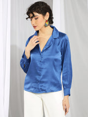 KOTTY Women Solid Casual Blue Shirt