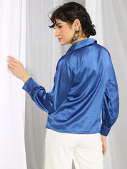 KOTTY Women Solid Casual Blue Shirt