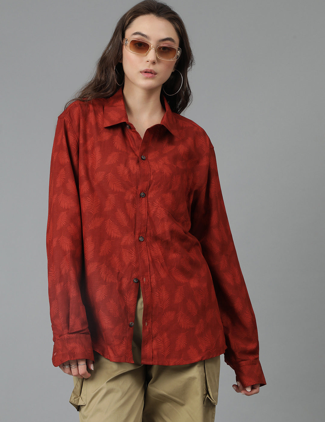 KOTTY Women Printed Casual Maroon Shirt