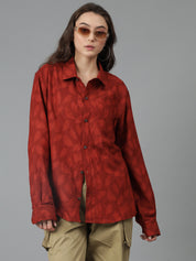 KOTTY Women Printed Casual Maroon Shirt