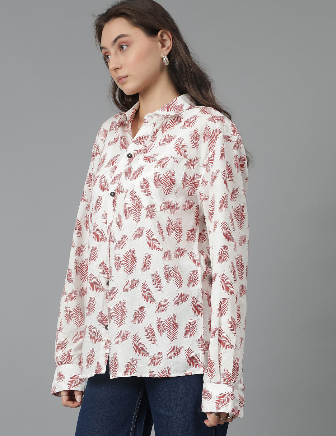 KOTTY Women Printed Casual White, Maroon Shirt