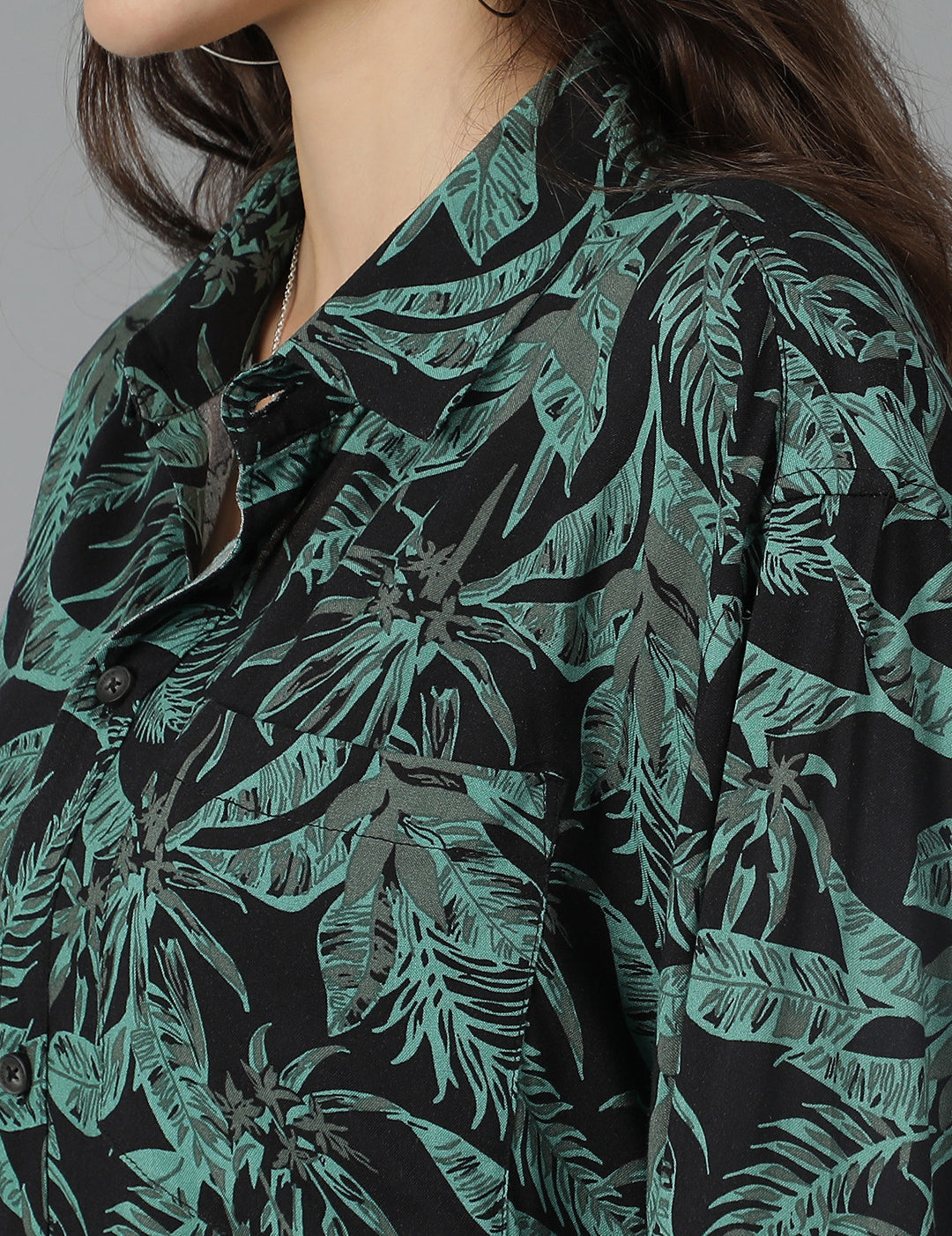 KOTTY Women Printed Casual Black, Green Shirt