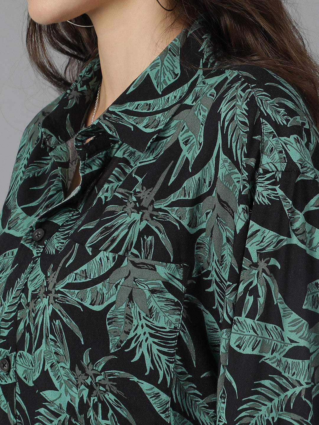 KOTTY Women Printed Casual Black, Green Shirt