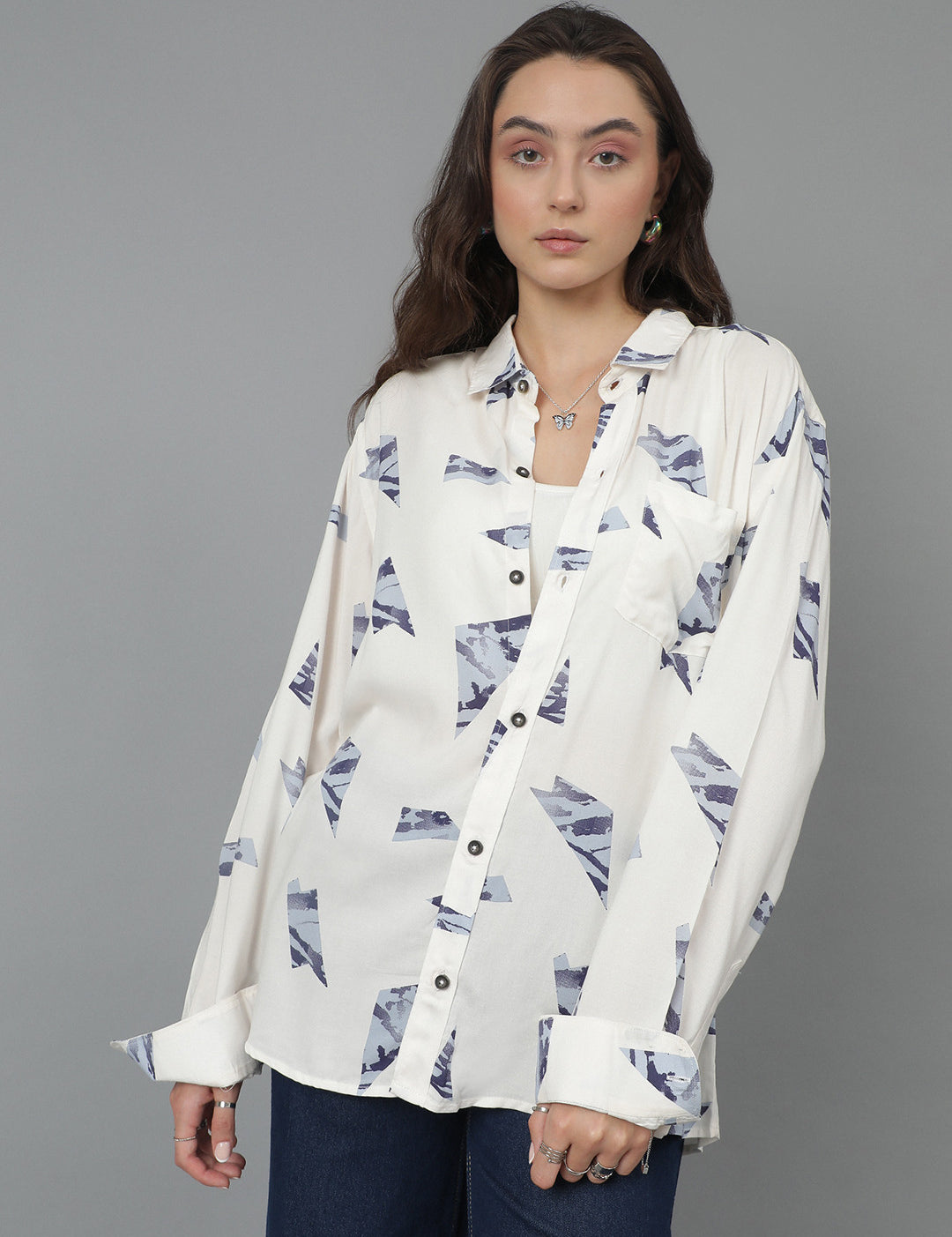 KOTTY Women Printed Casual White Shirt