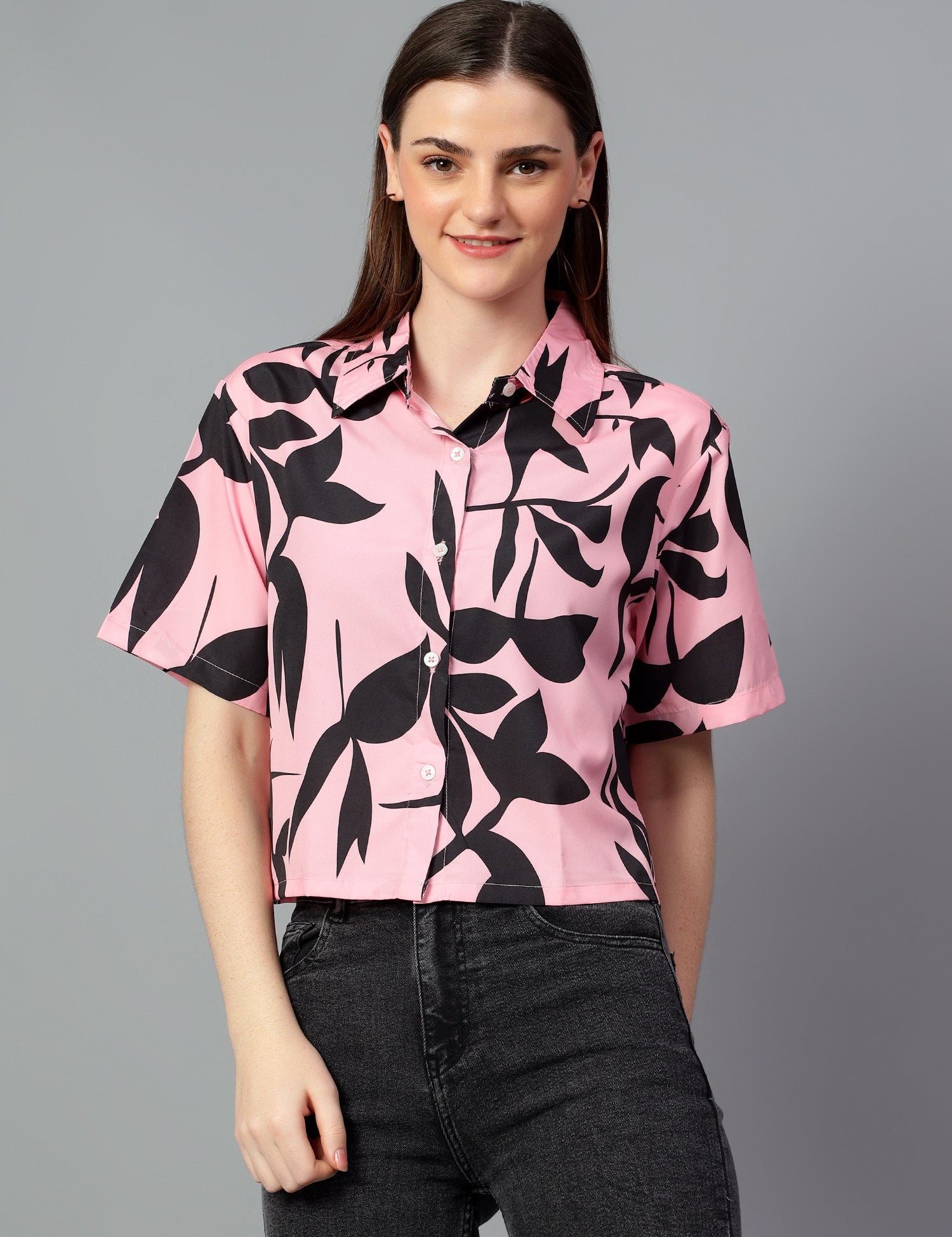 KOTTY Women Printed Casual Black, Pink Shirt