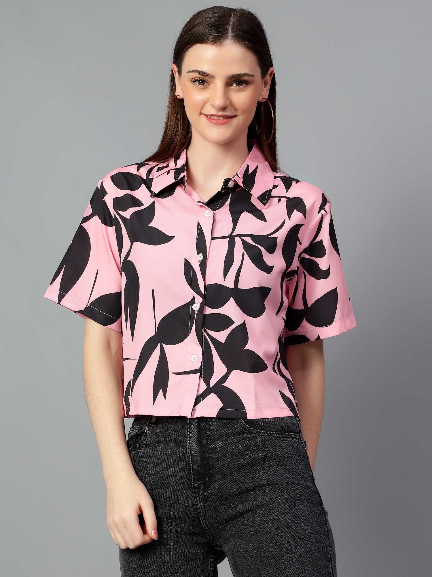 KOTTY Women Printed Casual Black, Pink Shirt