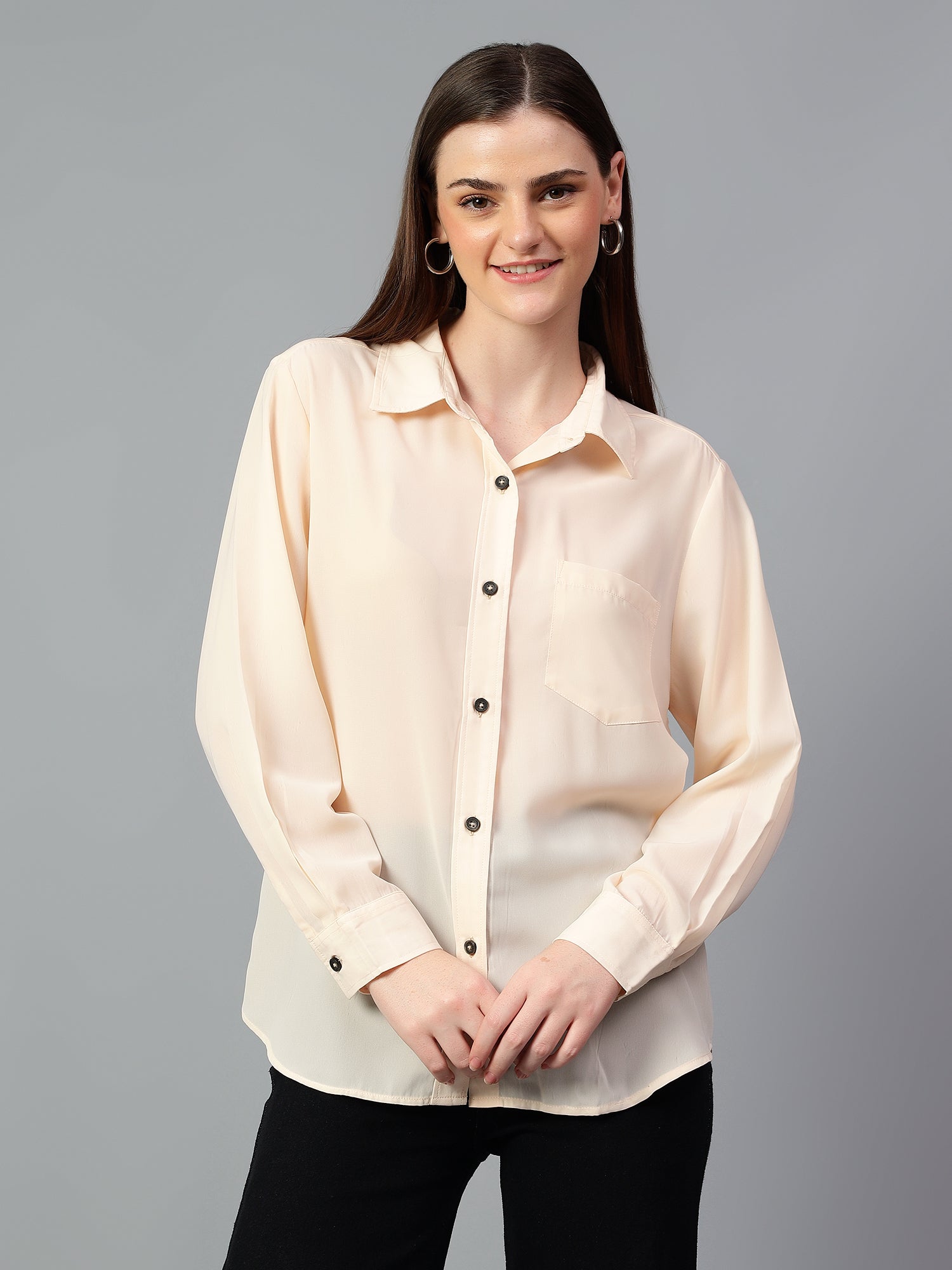 KOTTY Women Solid Casual Beige Shirt