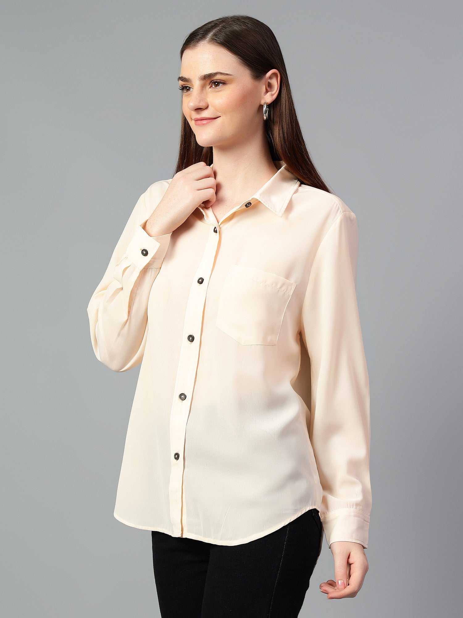 KOTTY Women Solid Casual Beige Shirt