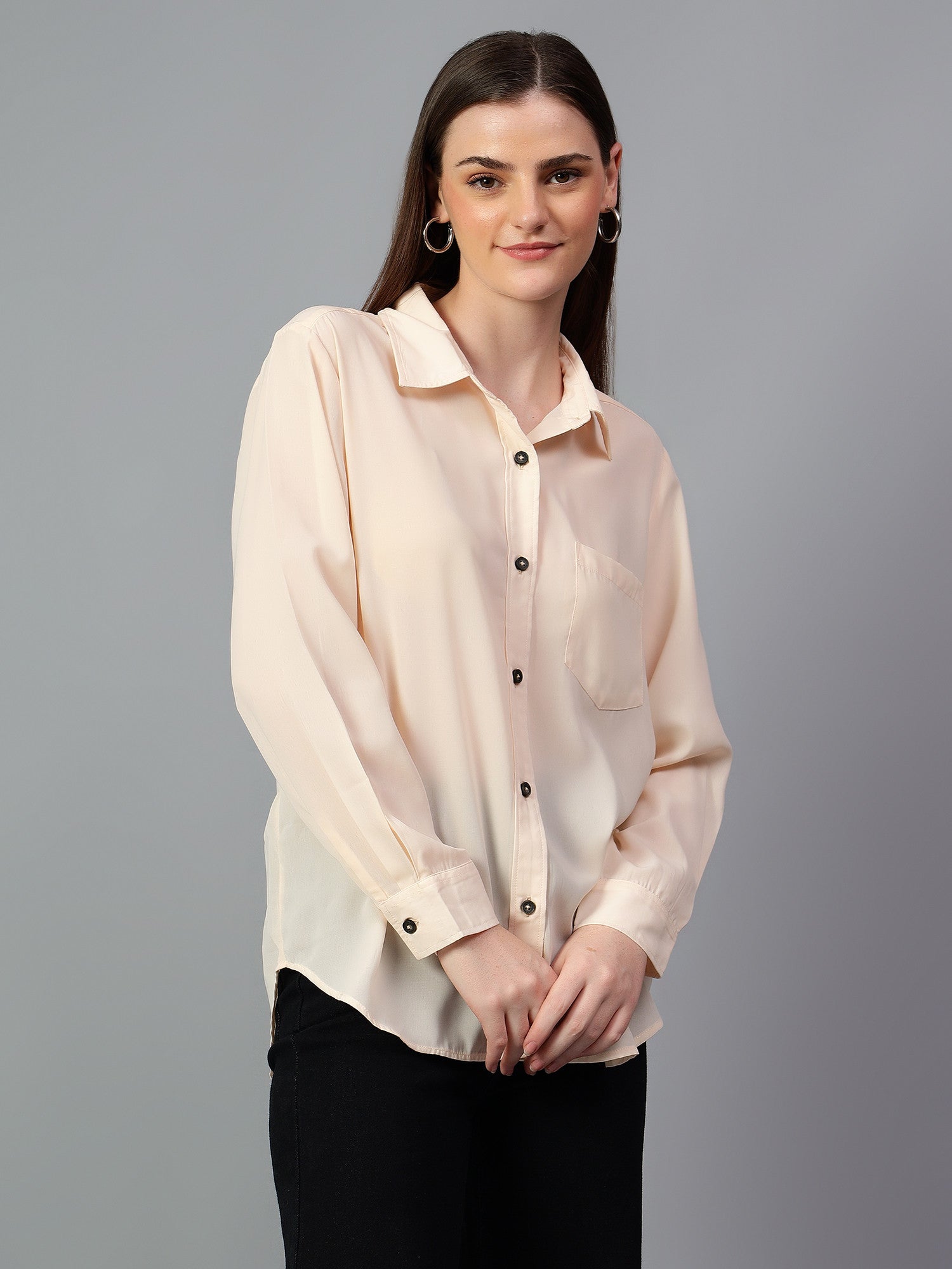 KOTTY Women Solid Casual Beige Shirt