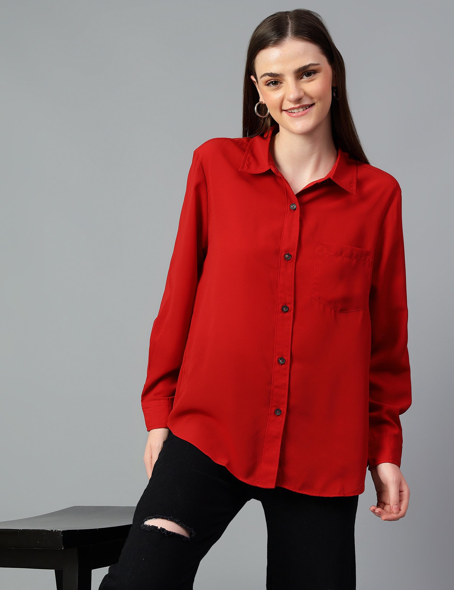 KOTTY Women Solid Casual Red Shirt