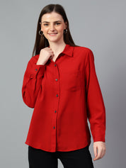 KOTTY Women Solid Casual Red Shirt