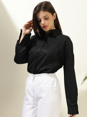 KOTTY Women Solid Casual Black Shirt