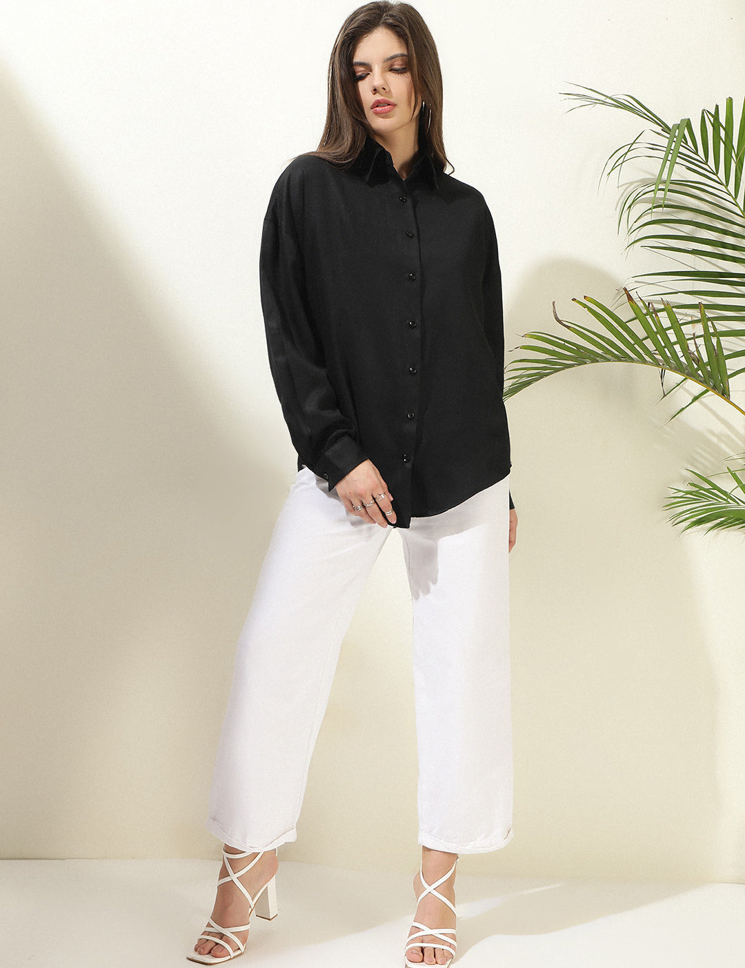KOTTY Women Solid Casual Black Shirt