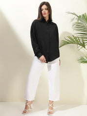 KOTTY Women Solid Casual Black Shirt