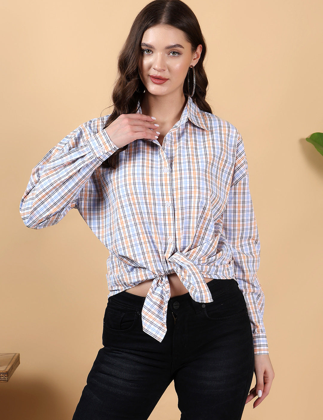 KOTTY Women's Multicolor Checked Casual Cotton Shirt
