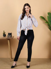 KOTTY Women's Multicolor Checked Casual Cotton Shirt