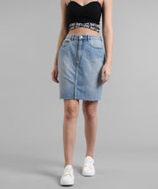 KOTTY Solid Women Straight Blue Skirt 