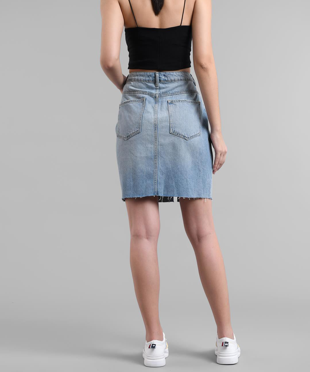 KOTTY Solid Women Straight Blue Skirt 
