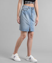 KOTTY Solid Women Straight Blue Skirt 