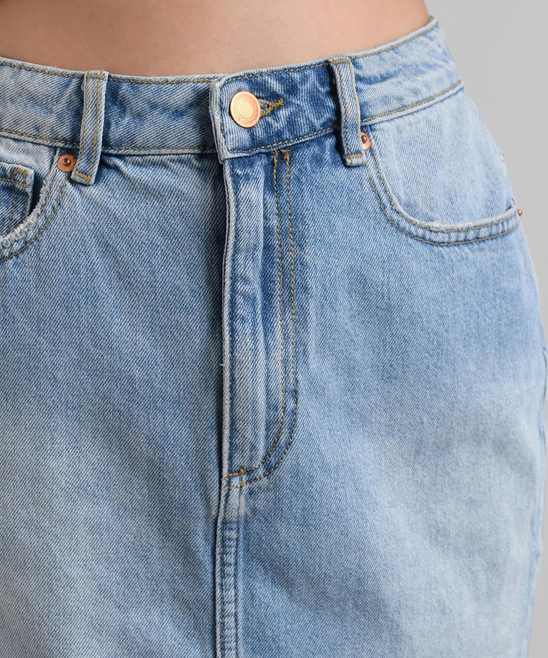 KOTTY Solid Women Straight Blue Skirt 