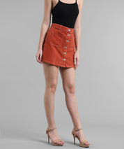 KOTTY Solid Women Straight Orange Skirt 