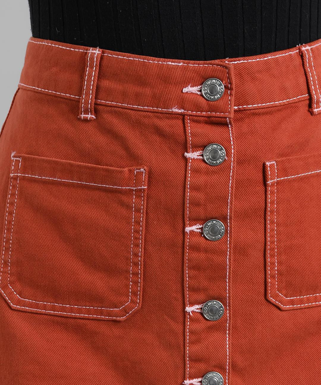 KOTTY Solid Women Straight Orange Skirt 