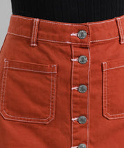 KOTTY Solid Women Straight Orange Skirt 