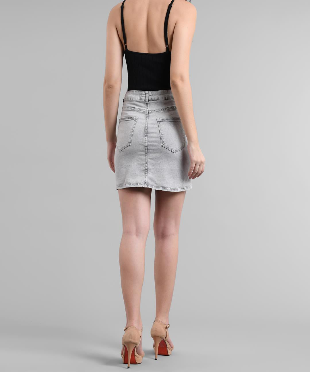 KOTTY Solid Women Straight Grey Skirt 