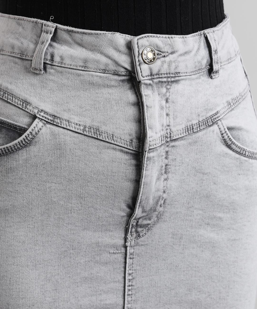 KOTTY Solid Women Straight Grey Skirt 
