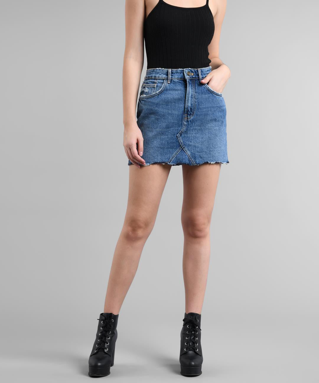 KOTTY Solid Women Straight Blue Skirt 