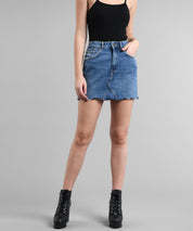 KOTTY Solid Women Straight Blue Skirt 