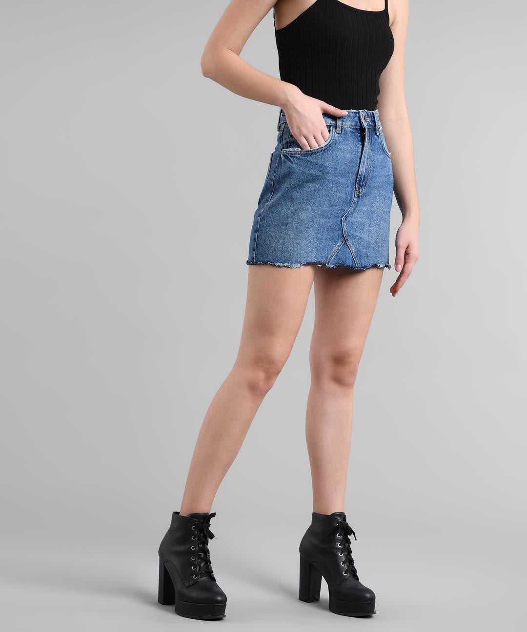 KOTTY Solid Women Straight Blue Skirt 