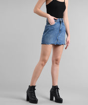 KOTTY Solid Women Straight Blue Skirt 