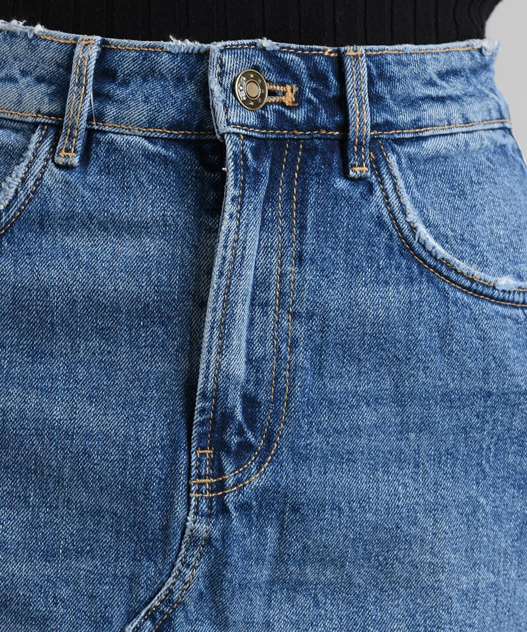 KOTTY Solid Women Straight Blue Skirt 