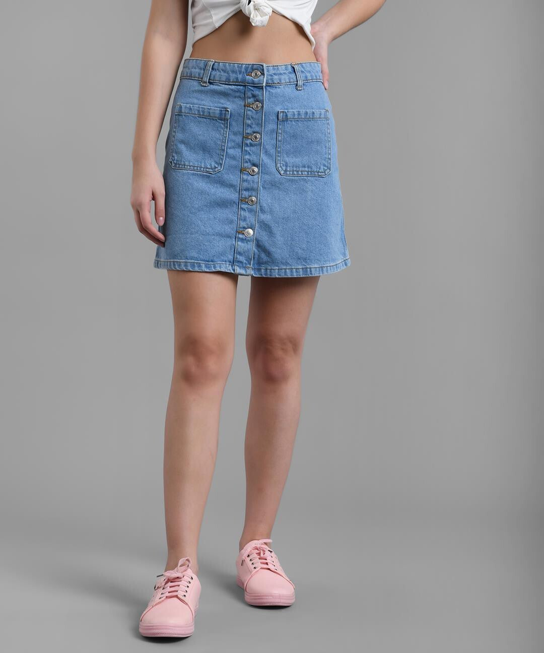 KOTTY Solid Women Straight Blue Skirt 