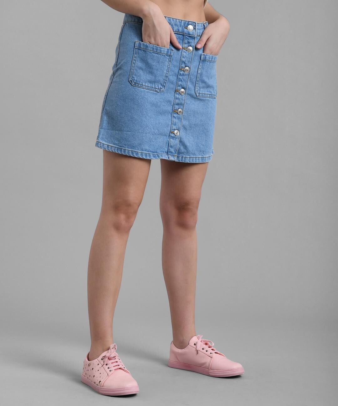 KOTTY Solid Women Straight Blue Skirt 
