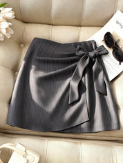 Women's High-Waist Pinstripe Wrap A-Line Skirt