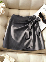 Women's High-Waist Pinstripe Wrap A-Line Skirt