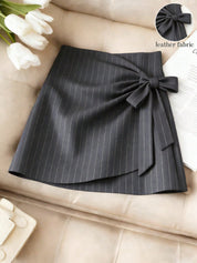 Women's High-Waist Pinstripe Wrap A-Line Skirt