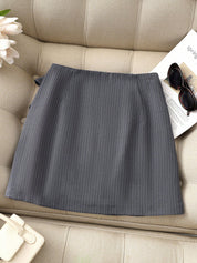 Women's High-Waist Pinstripe Wrap A-Line Skirt