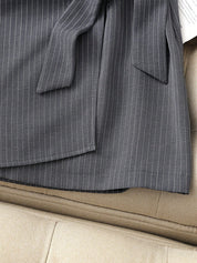 Women's High-Waist Pinstripe Wrap A-Line Skirt