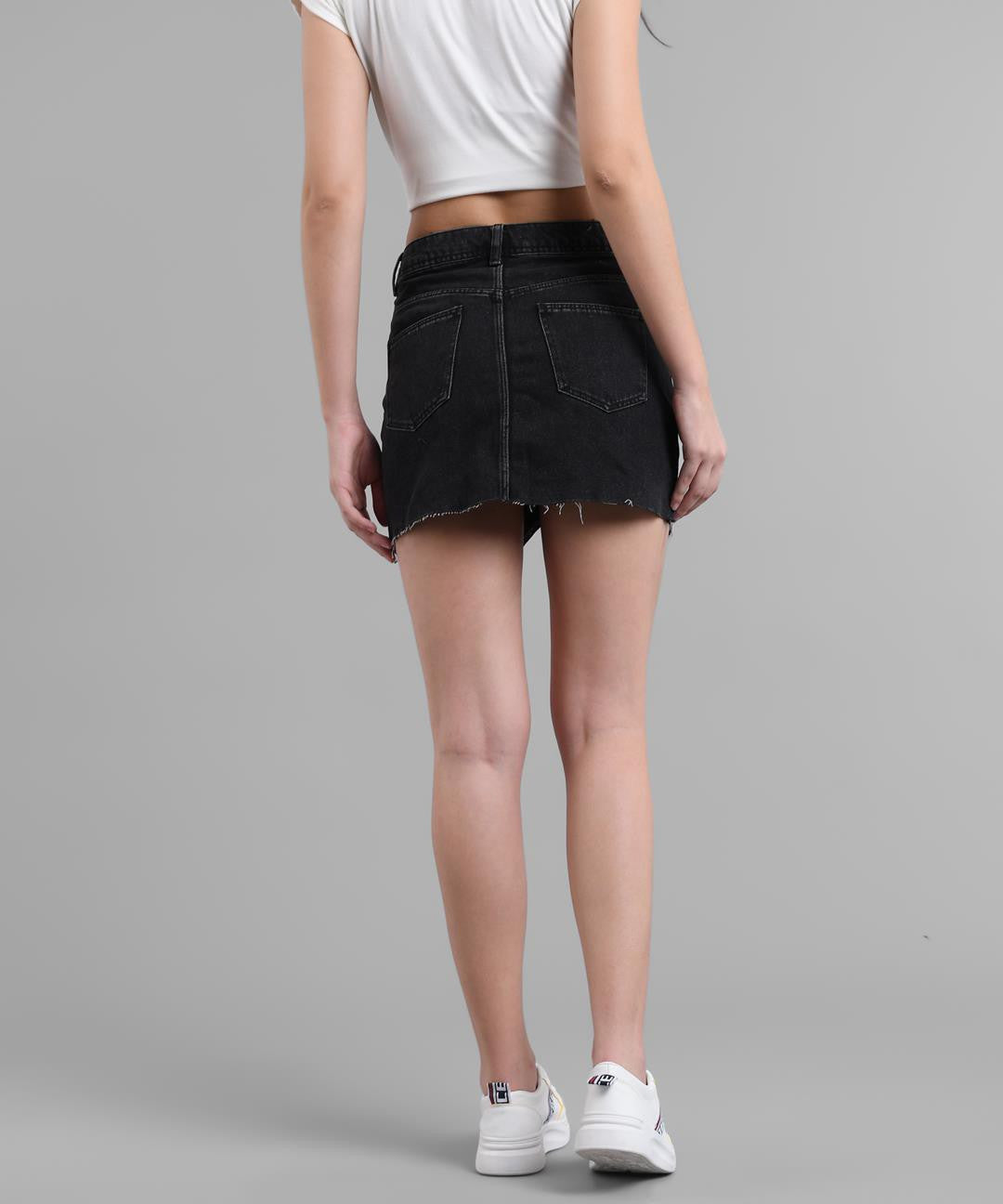 KOTTY Solid Women Straight Black Skirt 