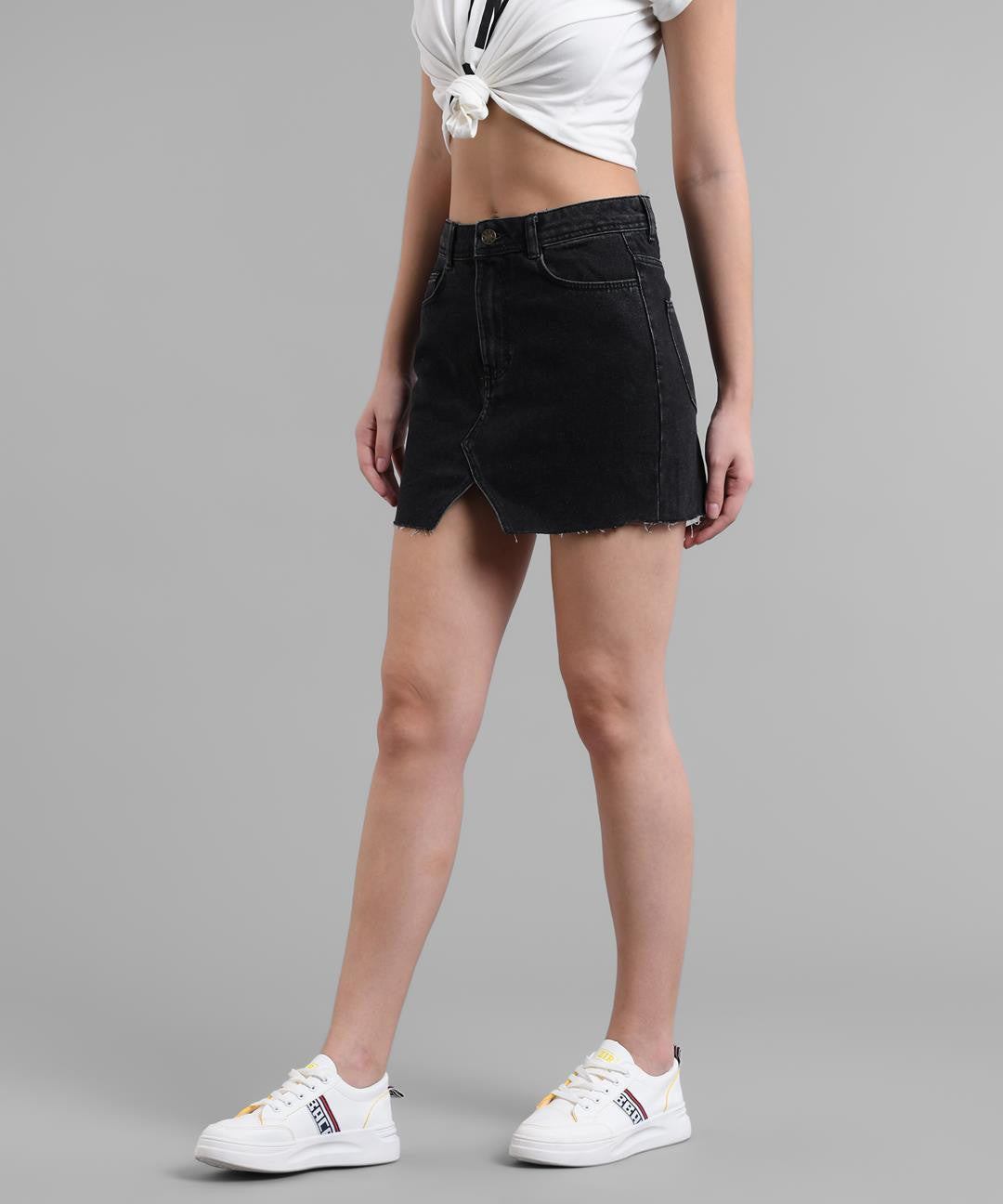 KOTTY Solid Women Straight Black Skirt 