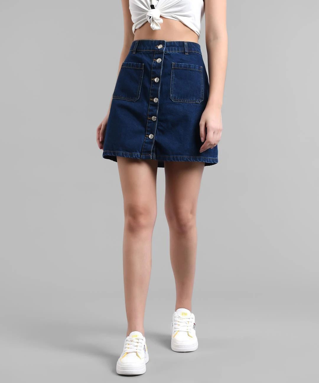 KOTTY Solid Women Straight Dark Blue Skirt 